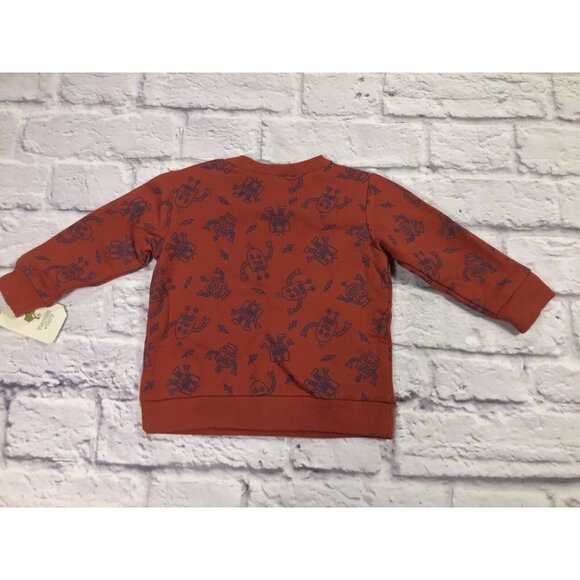 NWT Tucker + Tate 9Mo Crewneck Pocket Sweatshirt Red Barn Blue Robots Baby Boys - Picture 3 of 3